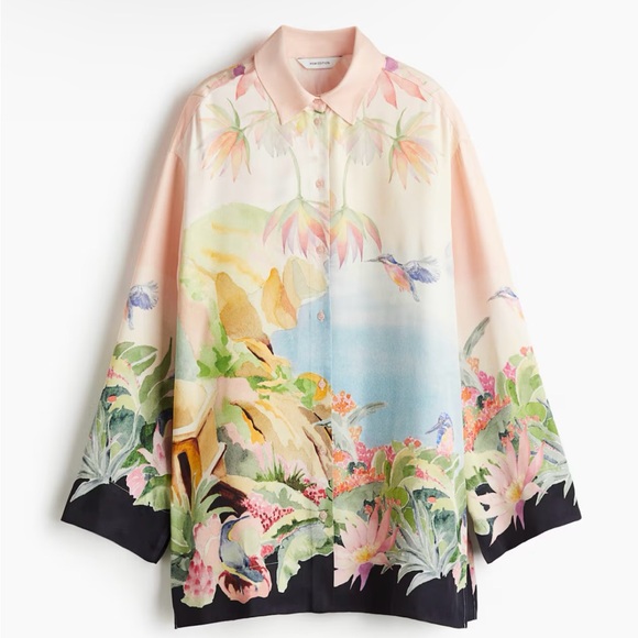 H&M OVERSIZED PRINTED TWILL SHIRT - Picture 2 of 8